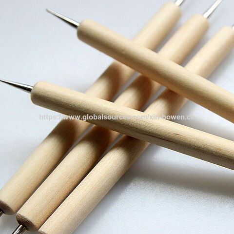 Juego de 5 herramientas de punteado para arcilla polimérica, cerámica y escultura con mango de madera natural Xin Bowen - Herramientas para modelado y manicura