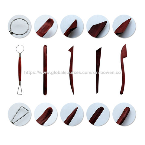 Juego de 5 herramientas de arcilla portátiles de madera roja Xin Bowen para esculpir arcilla, herramientas multifuncionales de bricolaje, juego de herramientas de cerámica