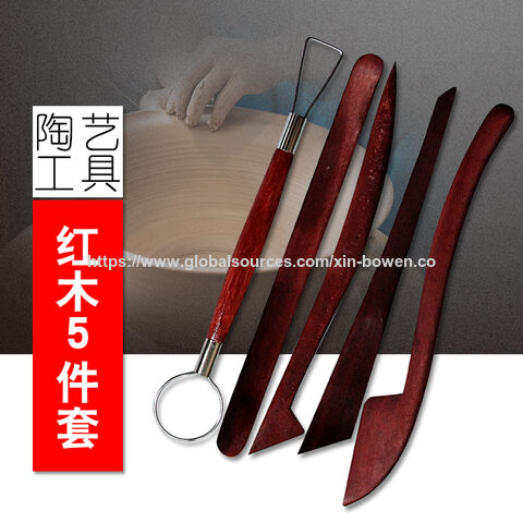 Juego de 5 herramientas de arcilla portátiles de madera roja Xin Bowen para esculpir arcilla, herramientas multifuncionales de bricolaje, juego de herramientas de cerámica