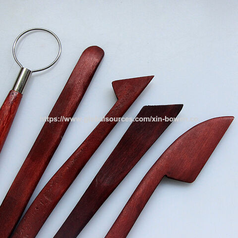 Juego de 5 herramientas de arcilla portátiles de madera roja Xin Bowen para esculpir arcilla, herramientas multifuncionales de bricolaje, juego de herramientas de cerámica