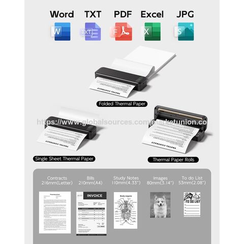 Impresoras Portátiles Inalámbricas para Viajes, Impresora Térmica Bluetooth Sin Tinta, Soporte para Tamaño Carta US de 8.5" X 11" y A4