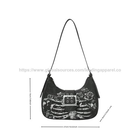 Sac à main bandoulière unique en forme de lune avec graffiti de roses, petit sac à main rétro pour femmes