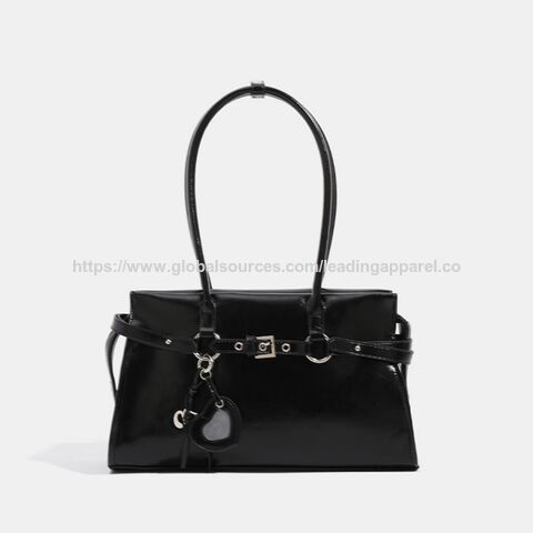 Sac fourre-tout de mode en gros, grande capacité, sac à main sous le bras, couleur pure, sac de shopping avec décoration de suspension de miroir en forme de cœur pour femmes