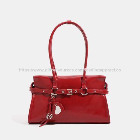 Sac fourre-tout de mode en gros, grande capacité, sac à main sous le bras, couleur pure, sac de shopping avec décoration de suspension de miroir en forme de cœur pour femmes