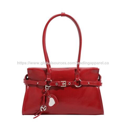 Sac fourre-tout de mode en gros, grande capacité, sac à main sous le bras, couleur pure, sac de shopping avec décoration de suspension de miroir en forme de cœur pour femmes