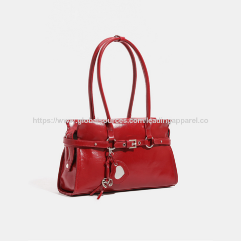 Sac fourre-tout de mode en gros, grande capacité, sac à main sous le bras, couleur pure, sac de shopping avec décoration de suspension de miroir en forme de cœur pour femmes
