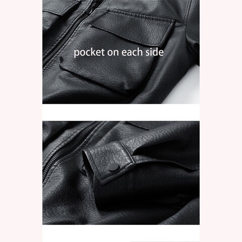 Casaco casual masculino de couro PU personalizado com gola de aba e bolsos grandes - Ideal para atacadistas
