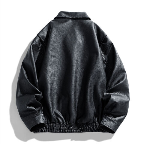 Casaco casual masculino de couro PU personalizado com gola de aba e bolsos grandes - Ideal para atacadistas