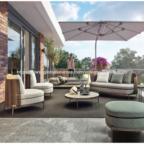 Hochwertige Aluminium-Gartenmöbel-Lounge-Set mit Teakholz für Terrasse, Garten und Hotel