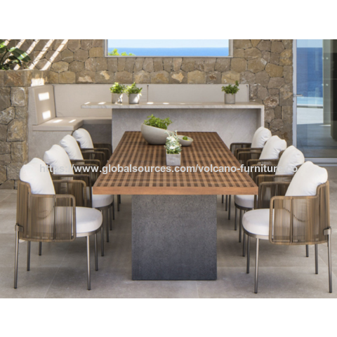 Hochwertige Aluminium-Gartenmöbel-Lounge-Set mit Teakholz für Terrasse, Garten und Hotel
