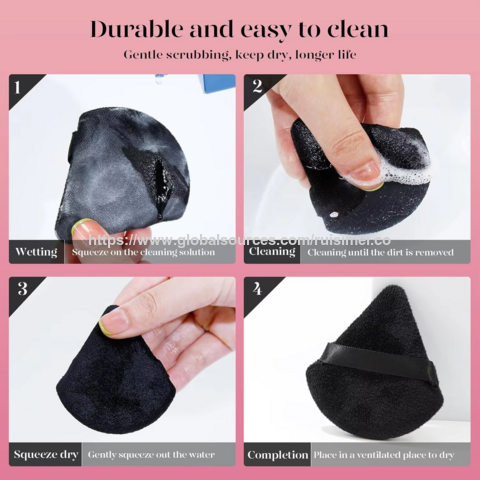 Benutzerdefinierter dreieckiger Puderquaste Make-up Schwamm, weiche Velours Private Label Kosmetik Puderquaste, schwarze Samt Puderquasten für das Gesicht