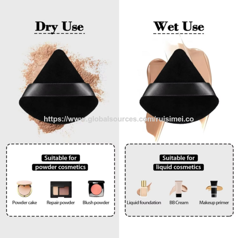 Benutzerdefinierter dreieckiger Puderquaste Make-up Schwamm, weiche Velours Private Label Kosmetik Puderquaste, schwarze Samt Puderquasten für das Gesicht