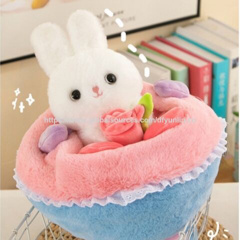 Ramo de flores de peluche con diseño de conejo princesa, regalo de San Valentín