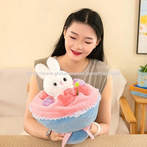 Ramo de flores de peluche con diseño de conejo princesa, regalo de San Valentín