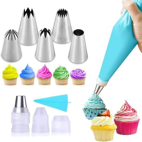 Icing dispensers & tips 14-piece set of 304 stainless steel piping tip set, cotton piping bag, tie, cream puff tip and baking set