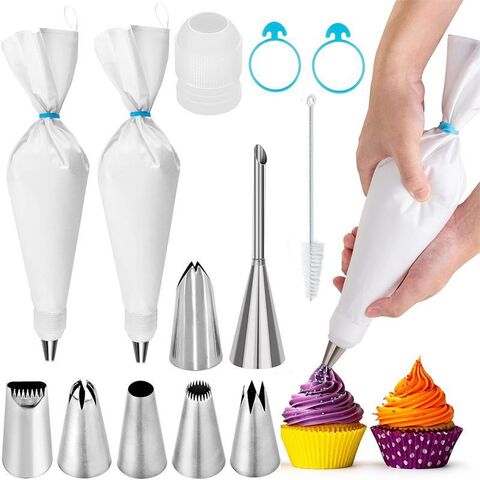Icing dispensers & tips 14-piece set of 304 stainless steel piping tip set, cotton piping bag, tie, cream puff tip and baking set