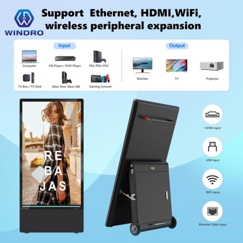 Lieferant, 55" mobile Outdoor-LCD-Werbedisplay mit Akku, Digital Signage Poster für Restaurant-Werbespieler