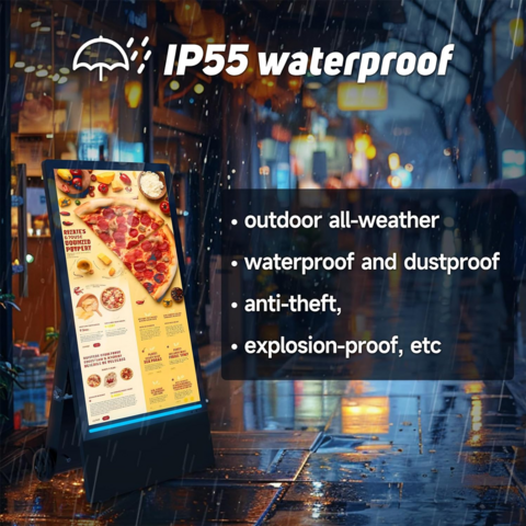 Lieferant, 55" mobile Outdoor-LCD-Werbedisplay mit Akku, Digital Signage Poster für Restaurant-Werbespieler