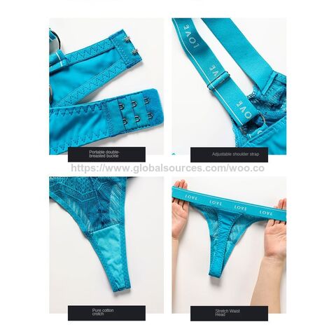 Ensemble de lingerie string en dentelle fine avec bretelles à lettres surdimensionnées pour soutien-gorge push-up sexy pour femmes