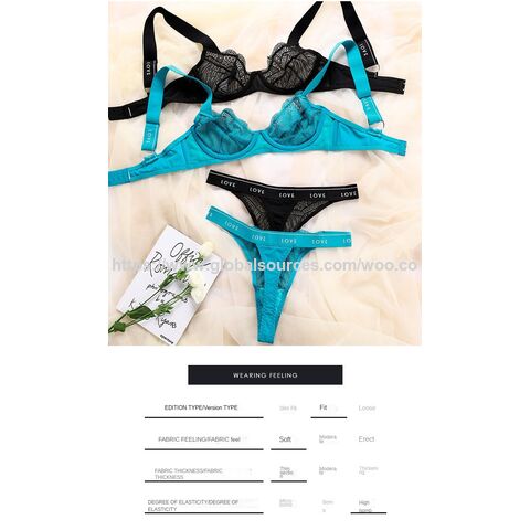 Ensemble de lingerie string en dentelle fine avec bretelles à lettres surdimensionnées pour soutien-gorge push-up sexy pour femmes