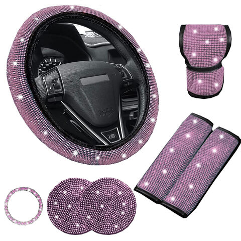 Fundas para volante de coche con diamantes, fundas brillantes para cinturón de seguridad de agua, posavasos para coche