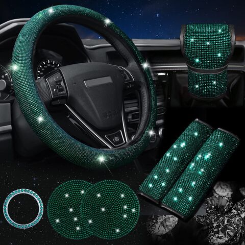 Fundas para volante de coche con diamantes, fundas brillantes para cinturón de seguridad de agua, posavasos para coche