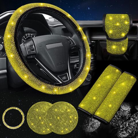 Fundas para volante de coche con diamantes, fundas brillantes para cinturón de seguridad de agua, posavasos para coche