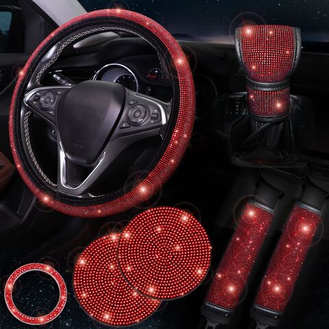 Fundas para volante de coche con diamantes, fundas brillantes para cinturón de seguridad de agua, posavasos para coche