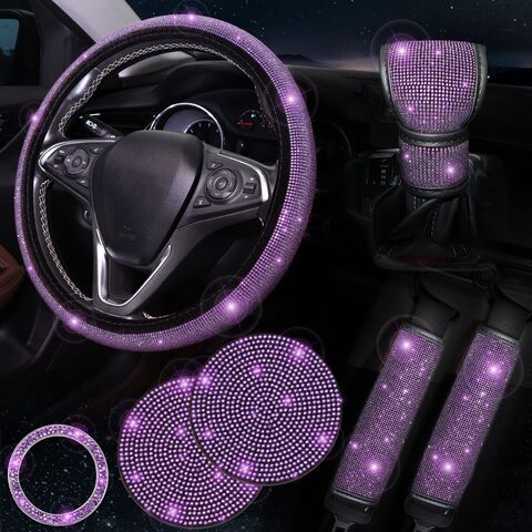 Fundas para volante de coche con diamantes, fundas brillantes para cinturón de seguridad de agua, posavasos para coche