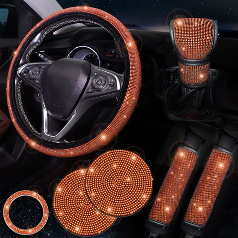 Fundas para volante de coche con diamantes, fundas brillantes para cinturón de seguridad de agua, posavasos para coche