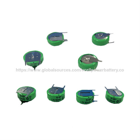 Bateria tipo botão recarregável NiMH VCELL/OEM de 1,2 V 80 mAh com excelente desempenho em alta temperatura para aplicações de iluminação