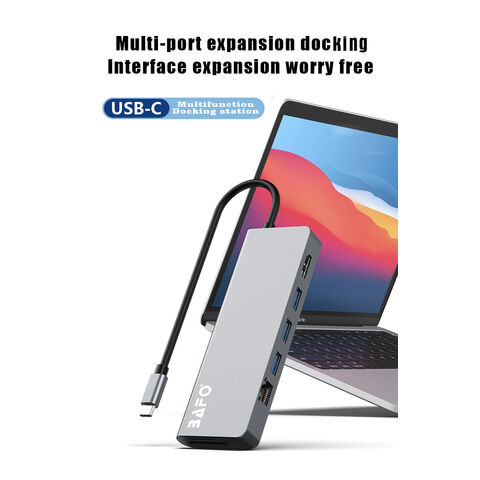 محطة إرساء USB-C 8 في 1 مع 3 منافذ USB-A 3.2 بسرعة 5 جيجابت في الثانية، HDMI 4K، RJ45 Gigabit، PD 100W، قارئ بطاقات SD/TF للكمبيوتر المحمول/الكمبيوتر الشخصي - محطة إرساء USB-C للشركات