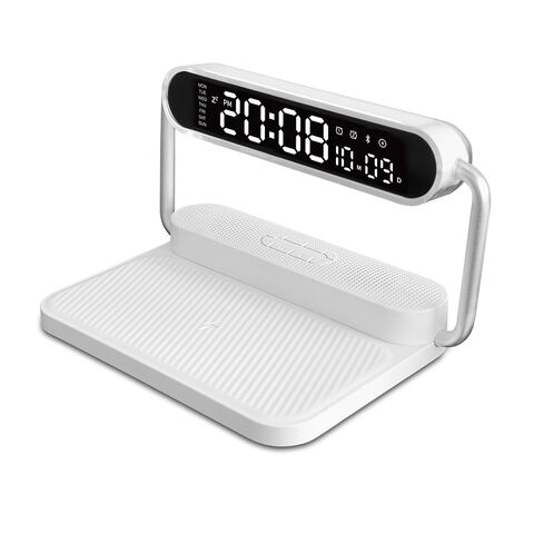 Cargador Inalámbrico Rápido 4 en 1 con Luces Nocturnas Coloridas, Altavoz Bluetooth y Alarma de Reloj - Carga Rápida Qi para Dispositivos Móviles