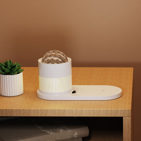 Qi-zertifizierte 15W-Ladestation mit 6W Bluetooth-Lautsprecher mit verbessertem Bass und Nachtlicht mit einstellbarer Helligkeit