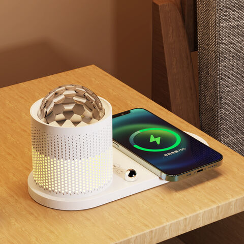 Qi-zertifizierte 15W-Ladestation mit 6W Bluetooth-Lautsprecher mit verbessertem Bass und Nachtlicht mit einstellbarer Helligkeit
