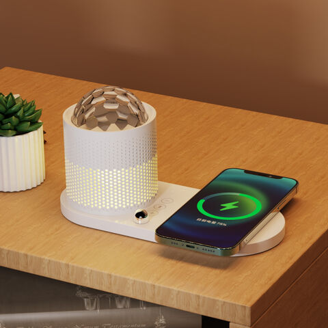 Qi-zertifizierte 15W-Ladestation mit 6W Bluetooth-Lautsprecher mit verbessertem Bass und Nachtlicht mit einstellbarer Helligkeit