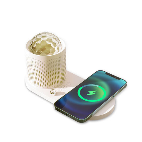 Qi-zertifizierte 15W-Ladestation mit 6W Bluetooth-Lautsprecher mit verbessertem Bass und Nachtlicht mit einstellbarer Helligkeit
