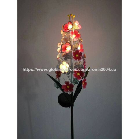 Fabricante de estacas de flores de metal com luzes LED solares para gramado, pátio, jardim, decoração exterior