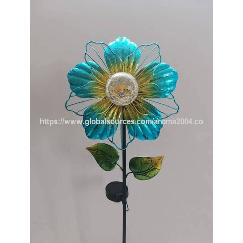 Fabricante de estacas de flores de metal com luzes LED solares para gramado, pátio, jardim, decoração exterior