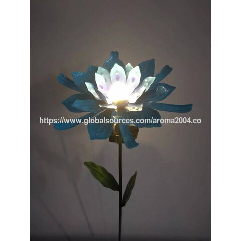 Fabricante de estacas de flores de metal com luzes LED solares para gramado, pátio, jardim, decoração exterior