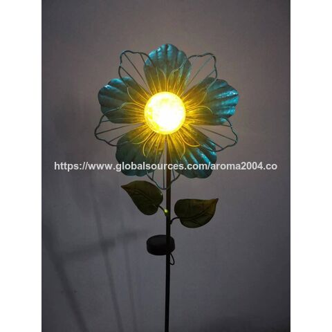 Fabricante de estacas de flores de metal com luzes LED solares para gramado, pátio, jardim, decoração exterior