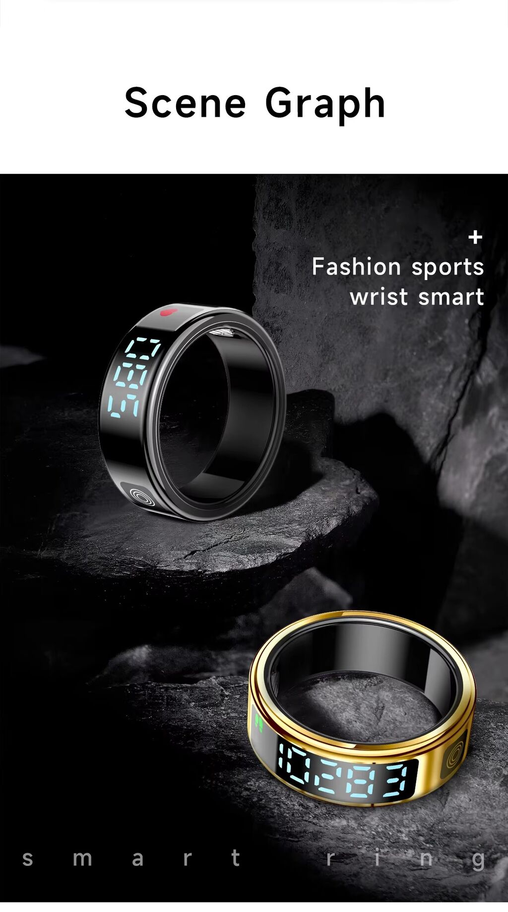 Stainless Steel Smart Screen Smart Ring Waterproof Health Monitoring ...