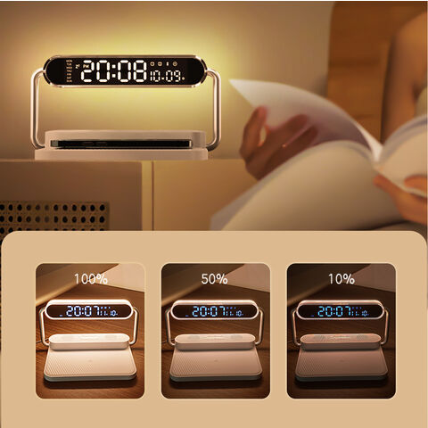 Cargador Inalámbrico Rápido 4 en 1 con Luces Nocturnas Coloridas, Altavoz Bluetooth y Alarma de Reloj - Carga Rápida Qi para Dispositivos Móviles
