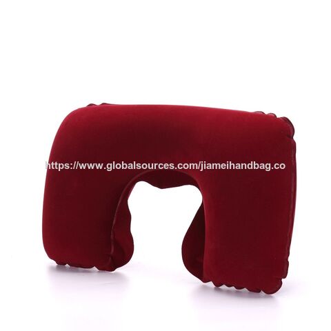 Almohada de viaje inflable en forma de U de terciopelo directo de fábrica, almohadas de viaje inflables cómodas con flocado, almohada cervical de viaje