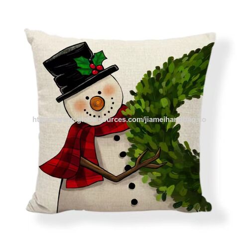 Funda de almohada navideña para el hogar con diseño de nieve, funda de cojín decorativa de Navidad con estampado de casa de campo y noche silenciosa para sofá
