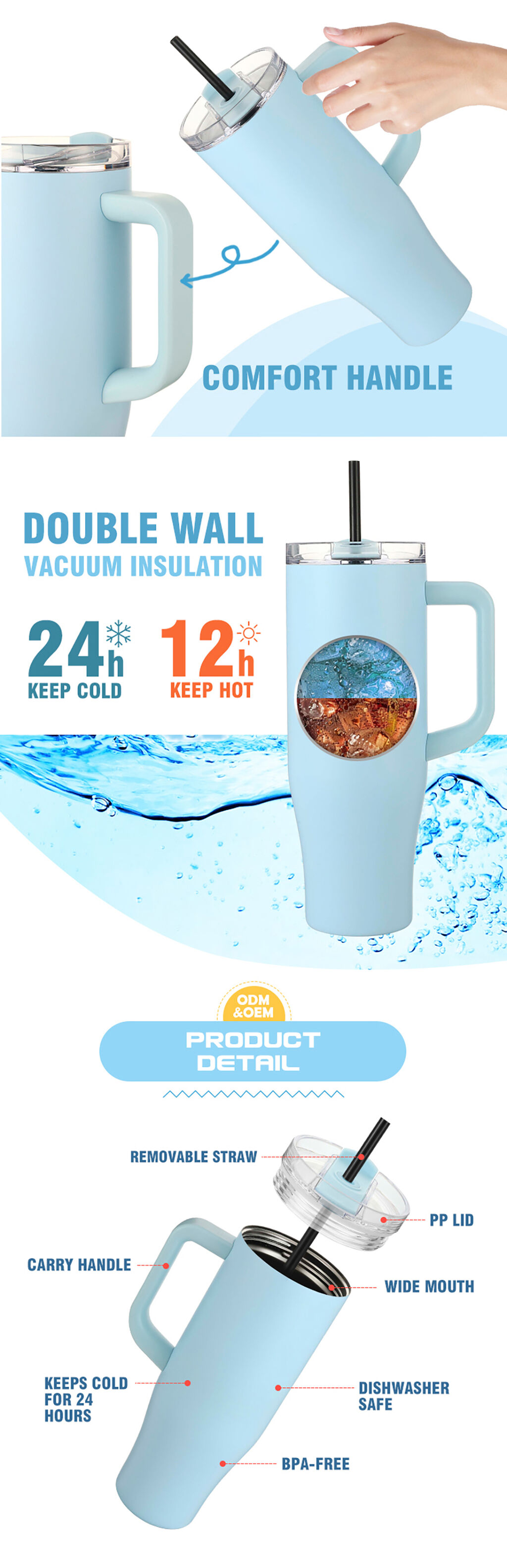 Everich 40oz Wide Mouth Stainless Steel Water Tumbler With Flexible ...
