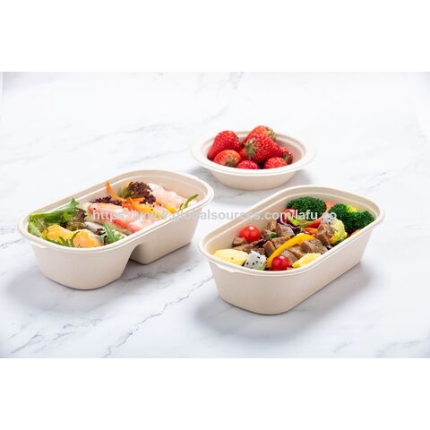 Vajilla desechable de alta calidad, contenedores de alimentos biodegradables para picnic, bandejas personalizadas de bagazo para snacks/carne/ensalada, alternativa al plástico