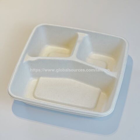 Vajilla desechable de alta calidad, contenedores de alimentos biodegradables para picnic, bandejas personalizadas de bagazo para snacks/carne/ensalada, alternativa al plástico