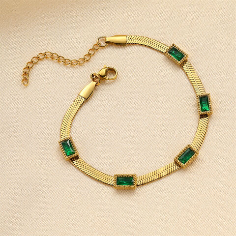 Gelang zirkon kubik persegi berlapis emas 18k baja tahan karat gaya fesyen grosir cocok untuk semua orang.