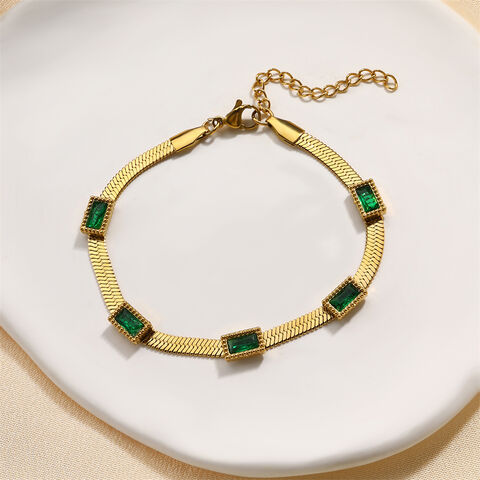 Gelang zirkon kubik persegi berlapis emas 18k baja tahan karat gaya fesyen grosir cocok untuk semua orang.